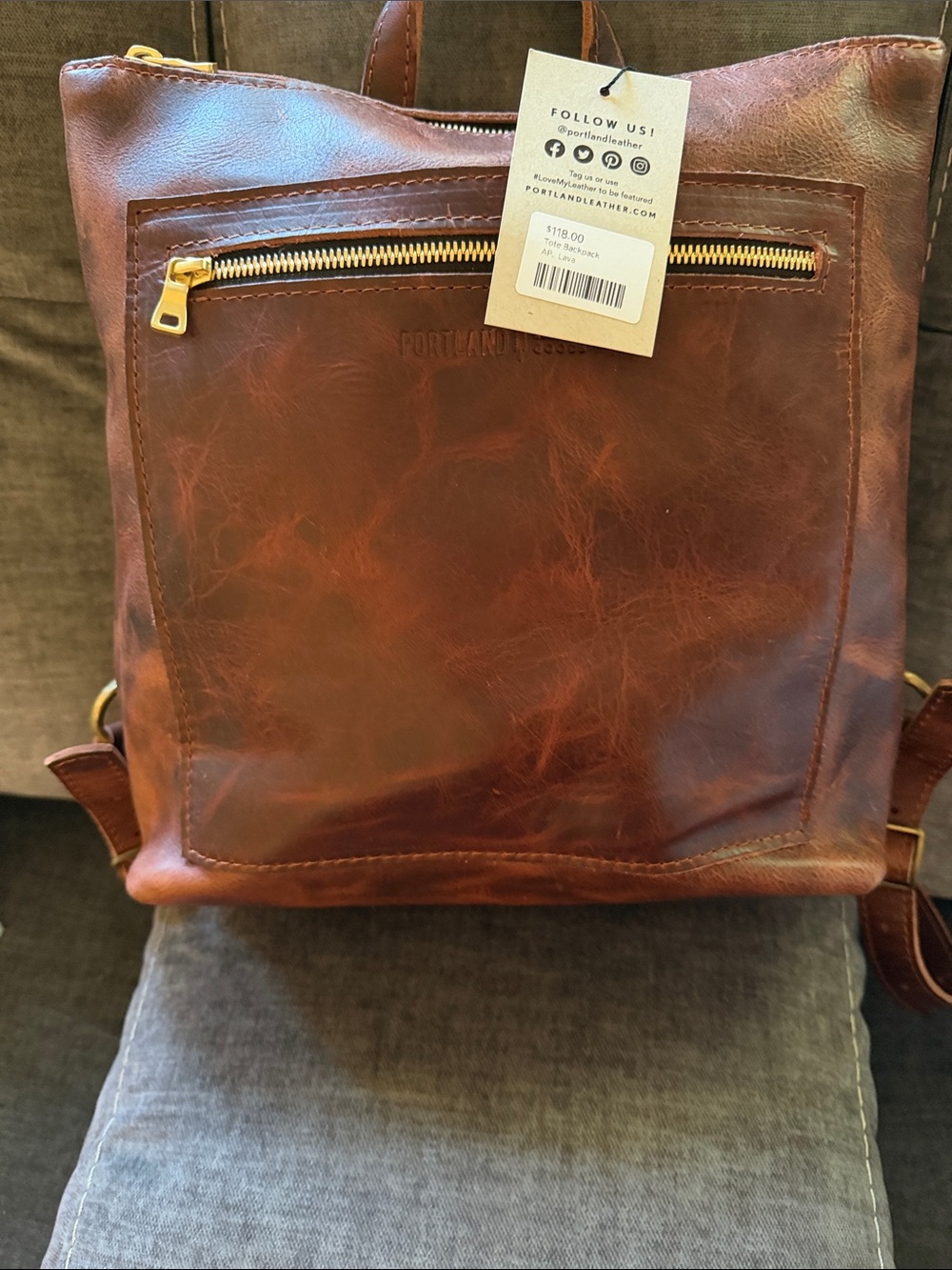 Portland Leather Chestnut Brown Distressed Leather Backpack